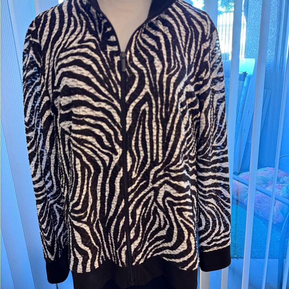 Chico's Brownand White Zebra Bomber Jacket